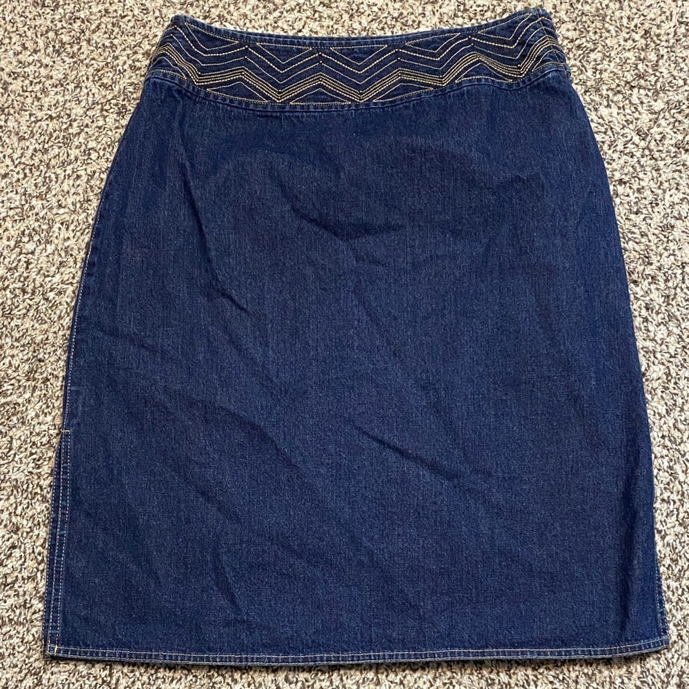 VNTG Liz Claiborne Dark Blue Pencil Skirt with Patterned Waistband